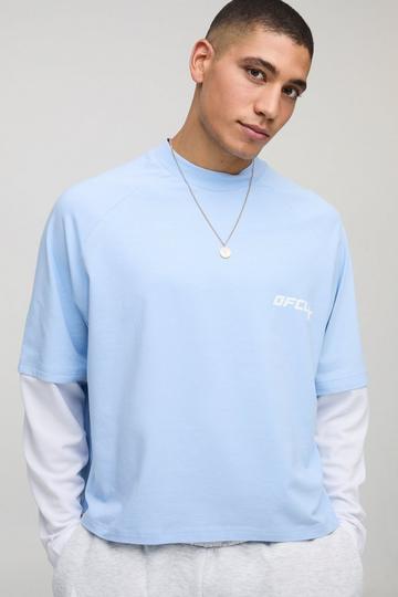 Oversized Boxy Ofcl Faux Layer Long Sleeve T-Shirt light blue