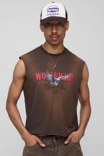 Gebleekte Boxy Eagle Tank Top Met Print En Onbewerkte Zoom chocolate