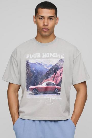 Oversized Gebleekt Versleten Boxy T-Shirt Met Vintage Auto grey