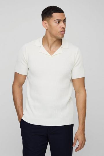 Regular Fit Ribbed Revere Knitted Polo bone