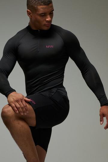 Man Active Lightweight Essentials Gym Raglan Muscle 1/4 Zip & Short Set black