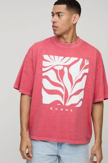 Oversized Boxy Bloemen T-Shirt Met Brede Nek En Reliëf red