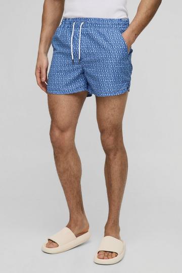 Short Length Geo Print Swim Shorts blue