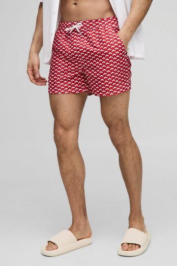 Short Length Cloud Geo Print Swim Shorts red