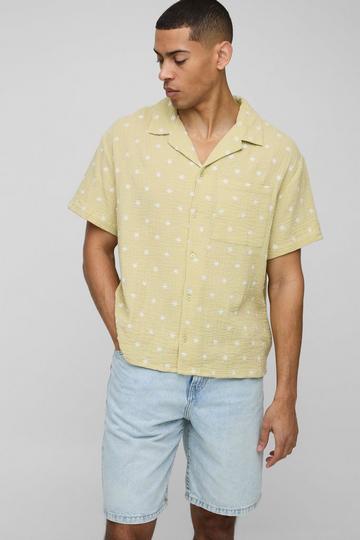 Oversized Embroidered Cheesecloth Revere Shirt yellow