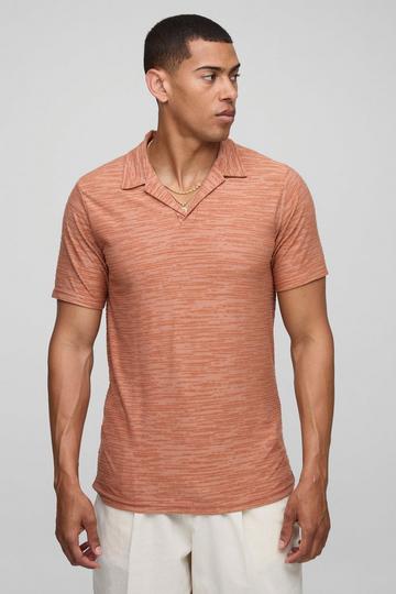 Slim Fit Polo Met Revers Kraag En Textuur mocha