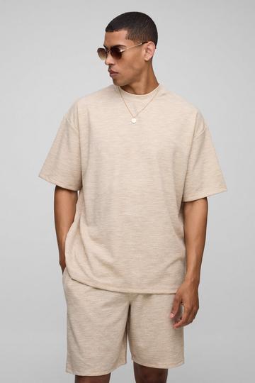 Oversized Textured Marl T-Shirt & Relaxed Shorts Set sand