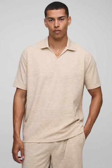 Oversized Mergel Polo Met Textuur En V-Hals sand