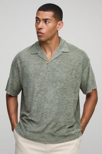 Oversized Textured Revere Polo olive