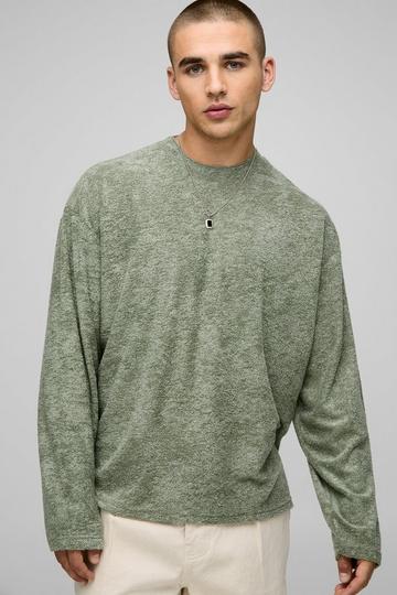 Oversized Boxy Long Sleeve Textured T-Shirt olive