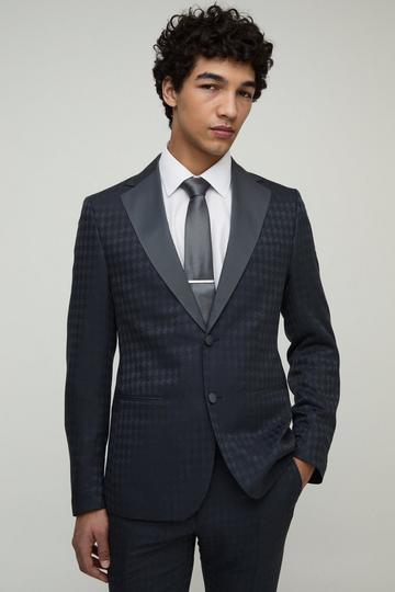 Skinny Tonal Houndstooth Single Breasted Jacket navy