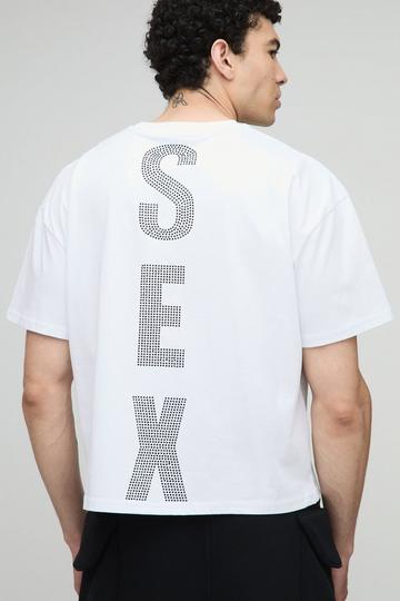 Oversized Boxy Rhinestone Slogan Pride T-Shirt white