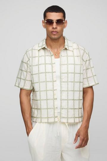 Oversized Geborduurd Geruit Boxy Overhemd Met Kraag ecru