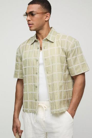 Oversized Geborduurd Geruit Boxy Overhemd Met Kraag green