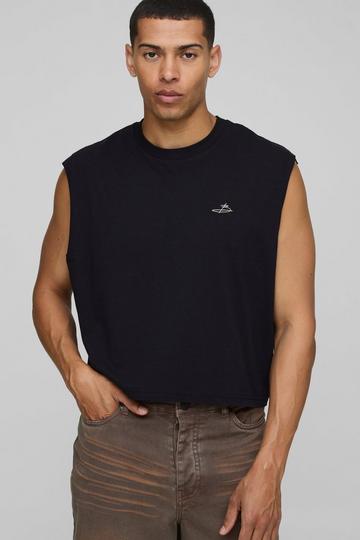 Oversized Shrunken Boxy B Signature Embroidered Tank black