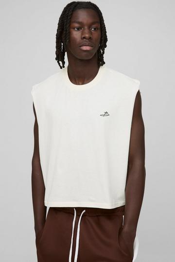 Oversized Geborduurde Gekrompen Boxy B Signature Tank Top white