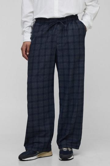 Elasticated Waistband Wide Leg Check Trousers grey