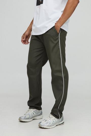 Elasticated Waist Straight Fit Dropped Crotch Pipping Trousers khaki