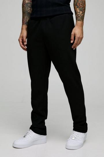 Elasticated Waist Slim Fit Waffle Smart Trousers black