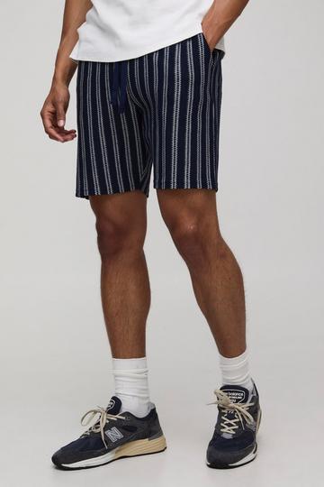 Elasticated Waist Slim Fit Crochet Shorts navy
