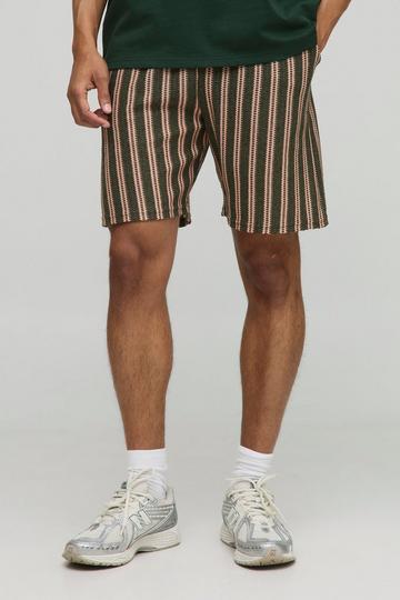 Elasticated Waist Relaxed Fit Crochet Shorts khaki