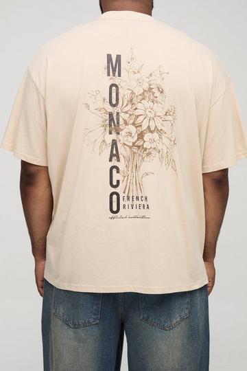 Plus Oversized Extended Neck Monaco Floral Printed T-Shirt sand