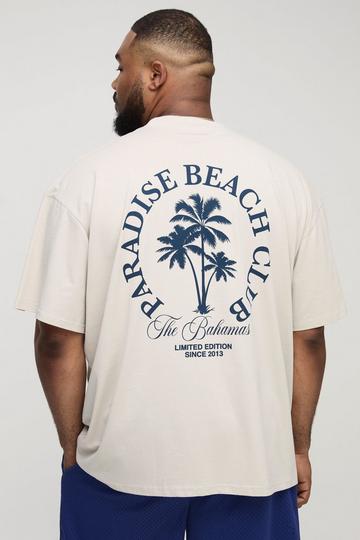 Plus Oversized Extended Neck Paradise Beach Club Palm Tree T-Shirt stone