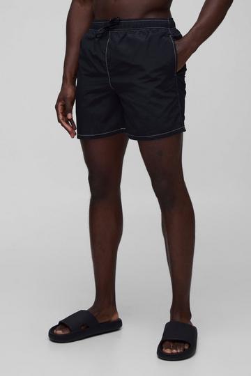 Regular Fit Mid Length Contrast Stitch Swim Short black