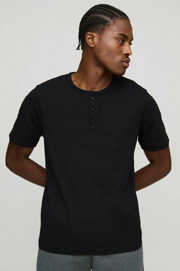 Regular Fit Button Neck Slub T-Shirt black