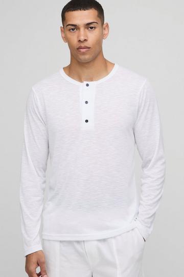 Regular Fit Long Sleeve Slub Henley T-Shirt white