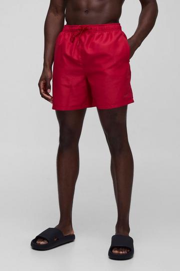 Mid Length Branded Swim Short red
