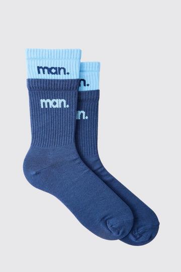 Man Blauwe Dubbele Sportsokken Met Neplaag blue
