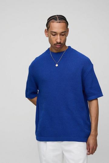 Oversized Geribbeld Gebreid T-Shirt blue