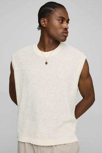 Oversized Geribbelde Gebreide Tank Top ecru