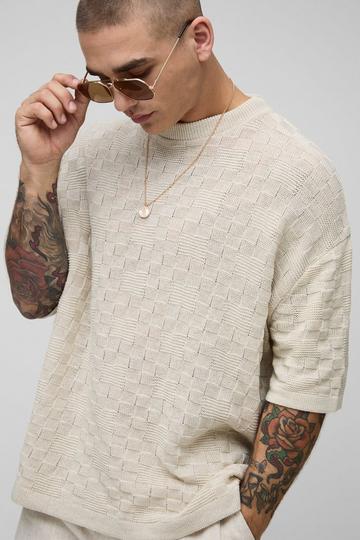 Oversized Geometric Stitch Knitted T-Shirt stone