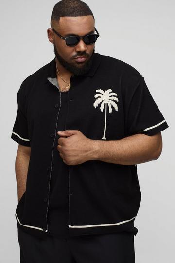 Plus Relaxed Palm Scenic Jacquard Knitted Shirt black
