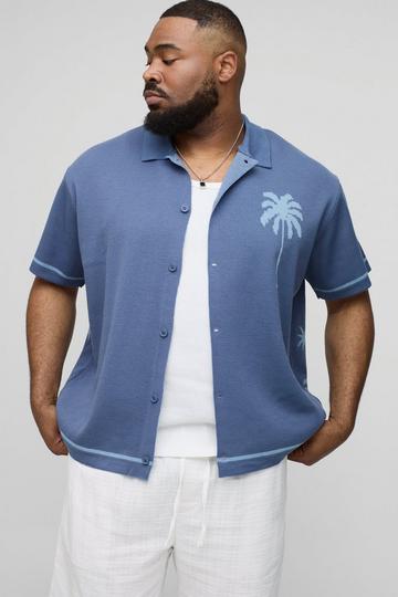 Plus Relaxed Palm Scenic Jacquard Knitted Shirt black