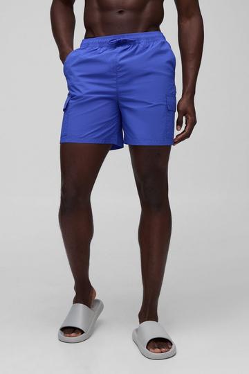 Short de bain cargo mi-long texturé cobalt