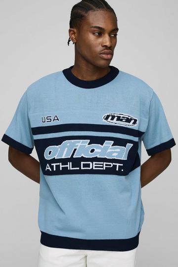 Regular Fit Moto Jacquard Knitted T-Shirt light blue