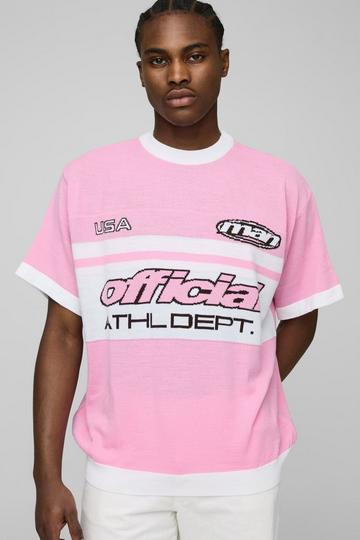 Regular Fit Moto Jacquard Knitted T-Shirt pink