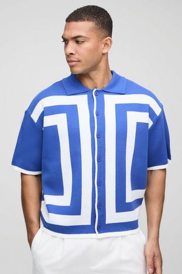 Oversized Boxy Border Knitted Shirt cobalt