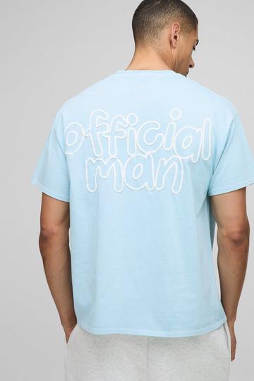 Washed Blue Oversized Official Man Puff Print T-Shirt sky blue