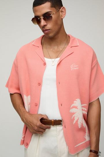 Gebreid Boxy Pour Homme Palm Print Overhemd orange
