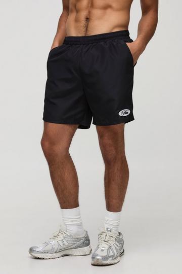 Mid Length Embroidered Stripe Swim Short black