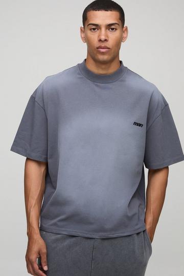 Grey Oversized Boxy Spray Wash MAN. Embroidered T-Shirt grey marl