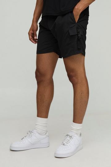 Elasticated Waist Relaxed Cargo Shell Shorts black