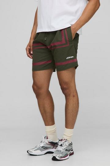 Gestreepte Baggy Gekreukelde Nylon Shorts Met Elastische Taille dark green