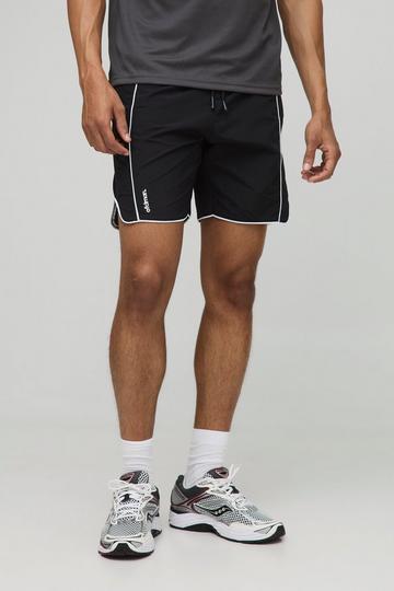 Elasticated Waist Relaxed Crinkle Nylon Pipped Shorts black