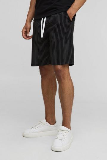 Elasticated Waist Regular Fit Pinstripe Shorts black