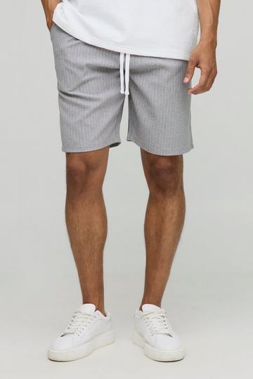 Elasticated Waist Baggy Fit Pinstripe Shorts light grey